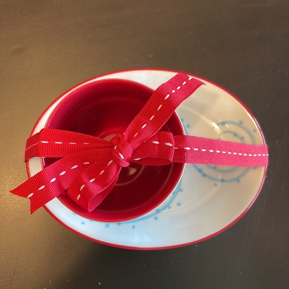 Starbucks Holiday 2007 Coffee Cup & Saucer Set Penguin Snowman Red White Blue - Picture 4 of 7